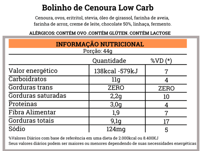 Bolinho de Cenoura Low Carb